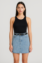 Floral Embroidered Denim Mini Skirt