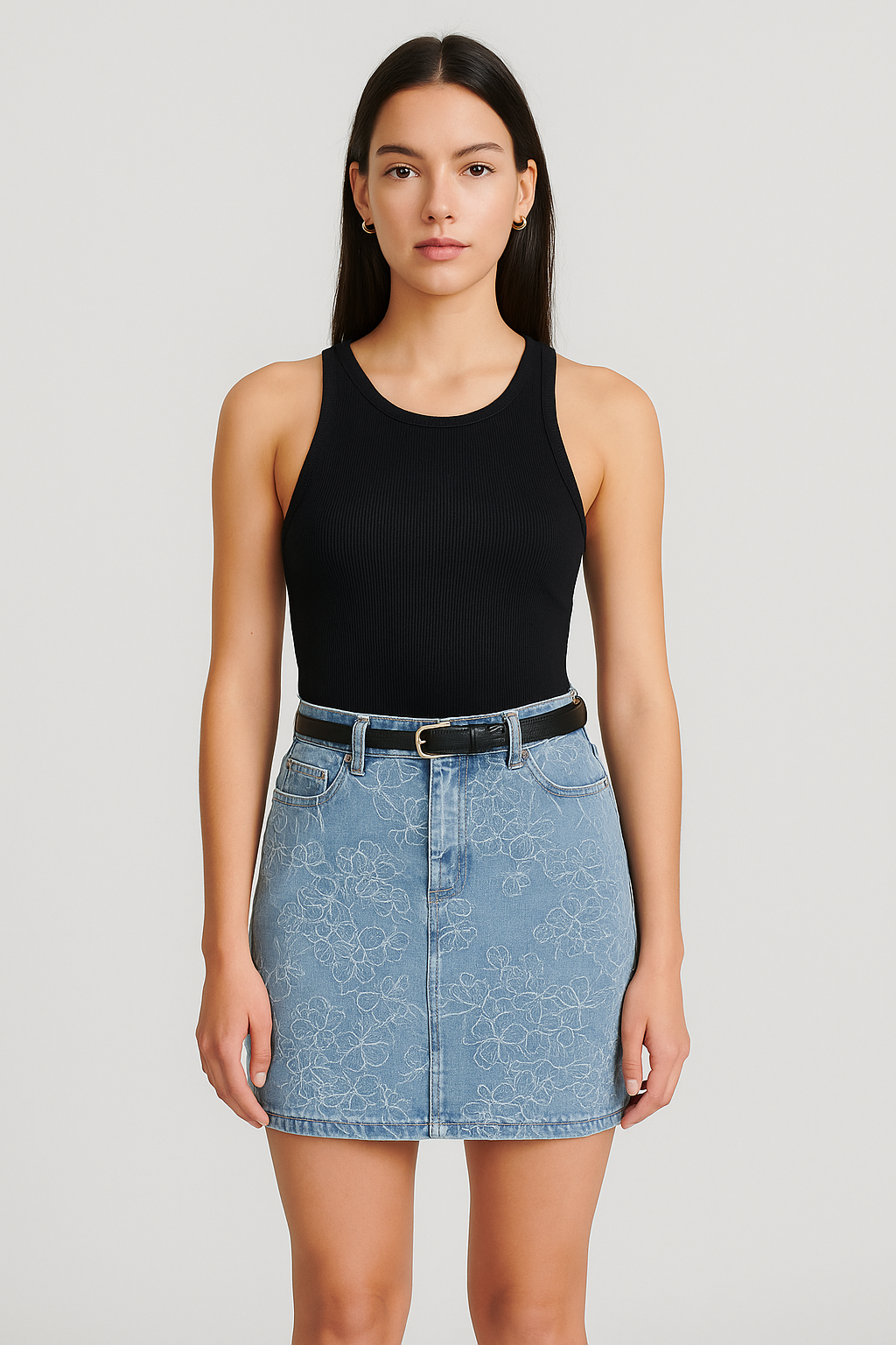 Floral Embroidered Denim Mini Skirt