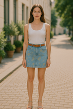 Light Blue Denim With All Over Yellow Floral Print
