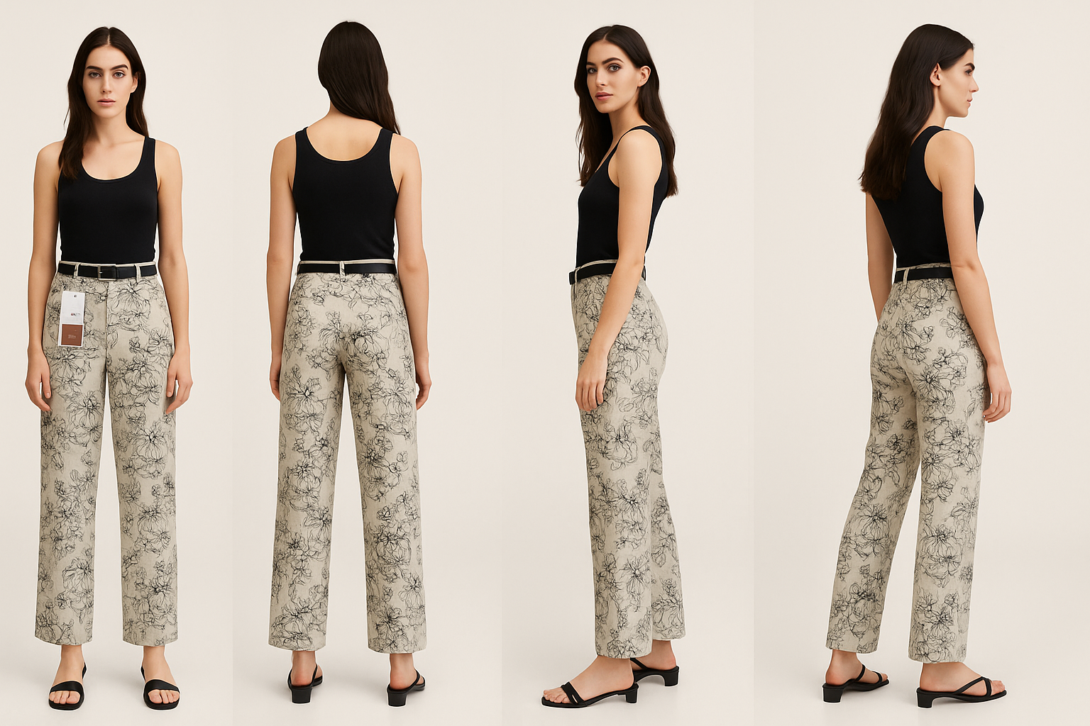 Biege floral print women's pants