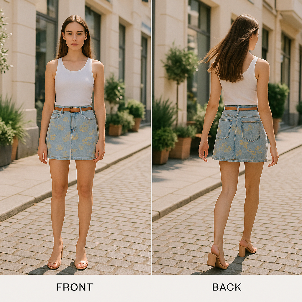 Light Blue Denim With All Over Yellow Floral Print