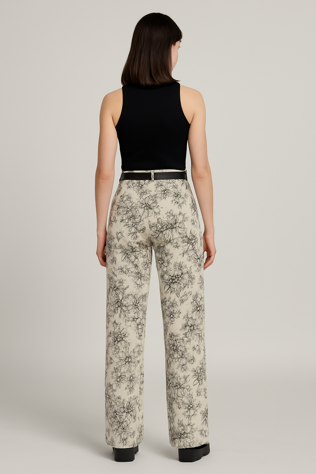 Biege floral print women's pants