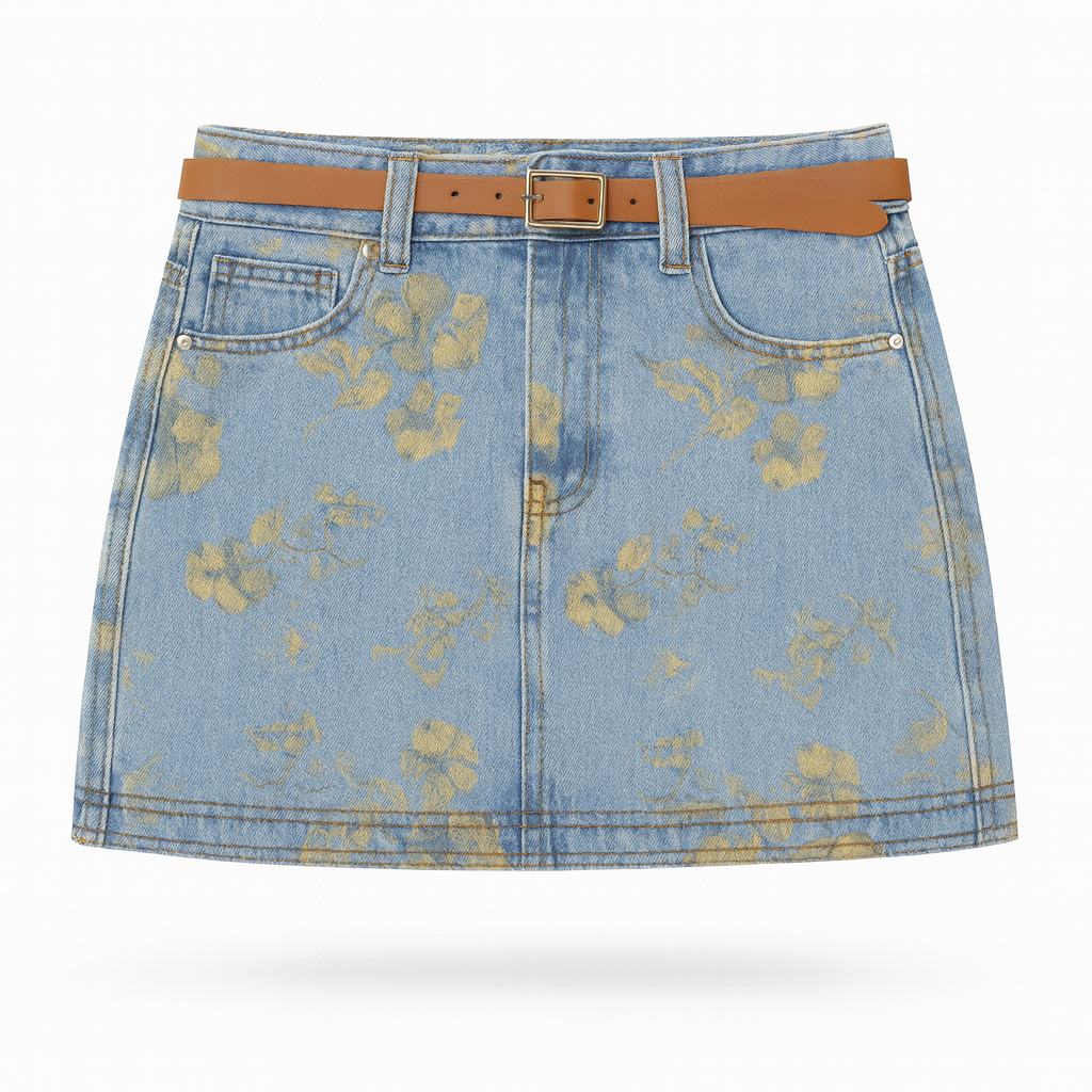 Light Blue Denim With All Over Yellow Floral Print