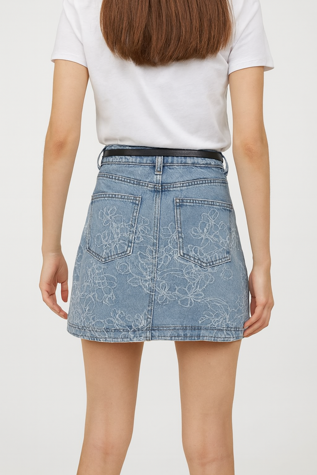 Floral Embroidered Denim Mini Skirt