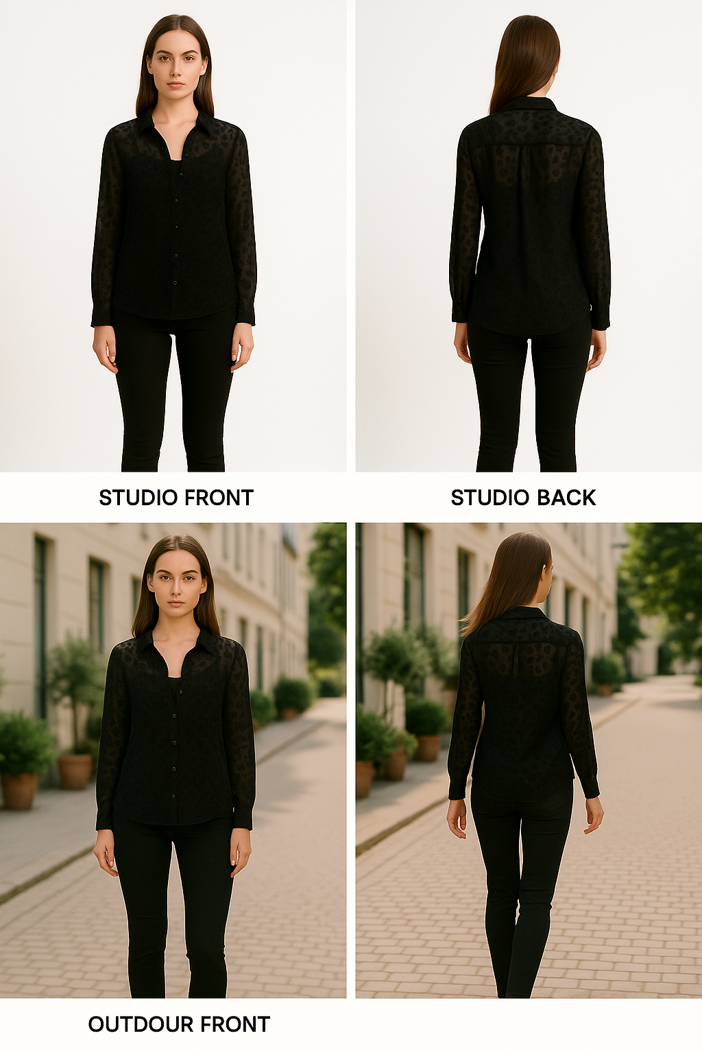 Women's Black Transparency Sheer Velvet-Leopard Shirt
