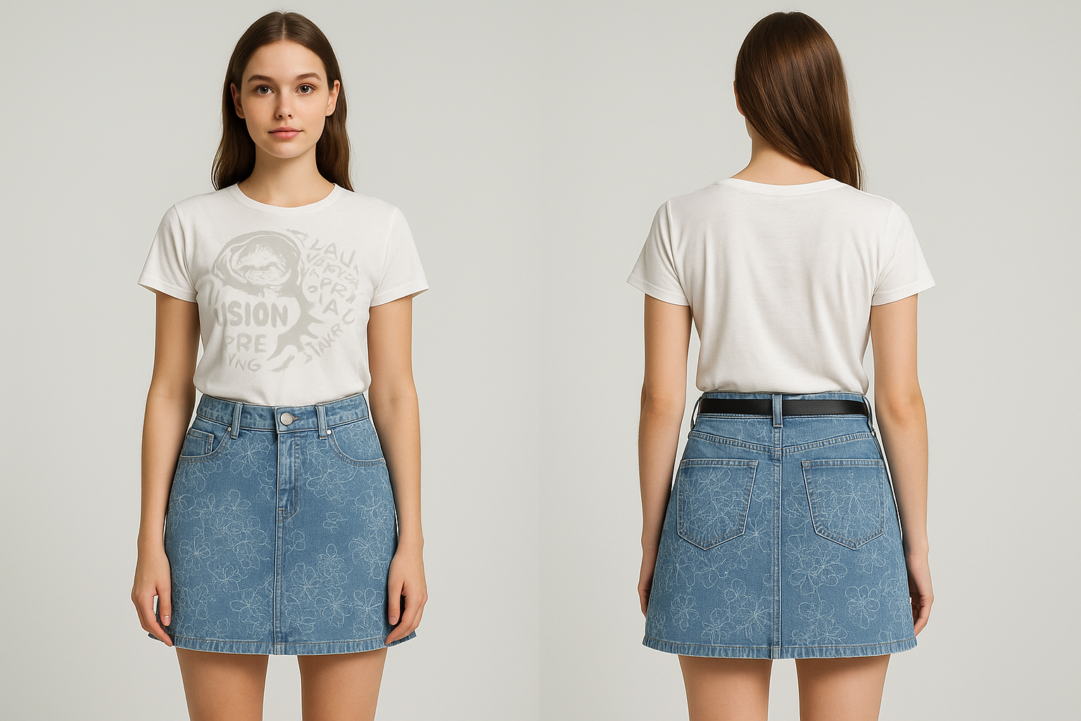 Floral Embroidered Denim Mini Skirt