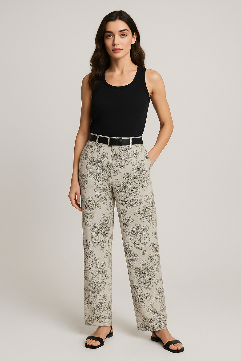 Biege floral print women's pants